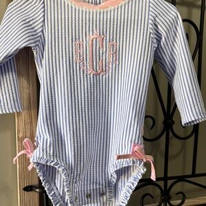 Striped Monogrammed swimsuit 12-18 month ECR